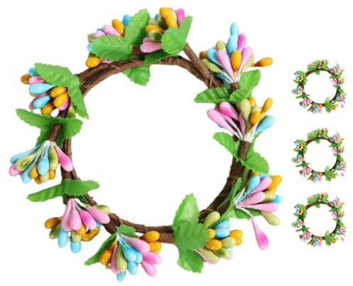 MAGICLULU Kerzenringe 4 Stück Osterkranz Kerzenringe Künstliche Beeren Eukalyptus-Kerzenring Glas-Teelichthalter Für Frühling Ostern Zuhause Party Tischdekoration