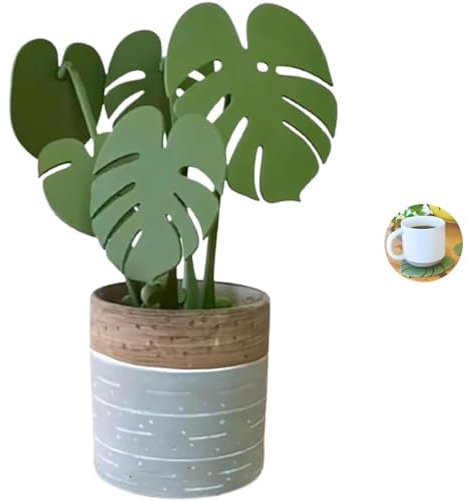 YITAOO Monstera Coaster Set 3D Printed, Magnetic Coaster Leaves,Creative 3D Printed Green Leaf Drink Nonslip Coasters, Tropical Leaves Coasters for Table, Funny Coasters, Home Decor,3PCS