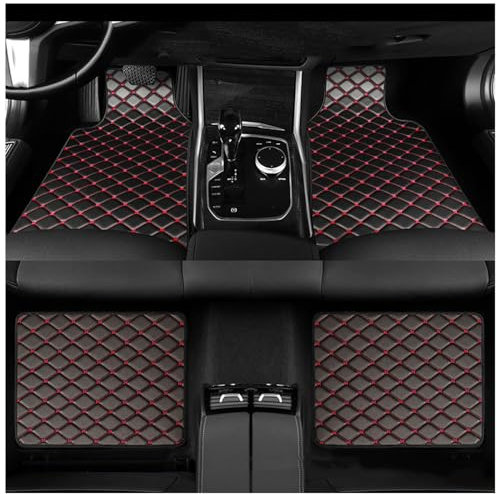 WACDXST 4 Stück Auto-Leder-Bodenmatten, für Ford KUGA ST-Line (2015-2019) Auto vorne und hinten Fußmatten Allwetter-Leder wasserdicht rutschfest Kratzfest,A-Black red