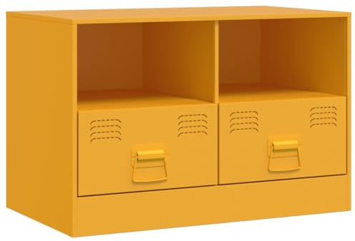 vidaXL Mustard Yellow Steel TV Cabinet Stand - Storage Unit with Shelves/Drawers, Modern Entertainment Center, Supports 51-76 cm TVs