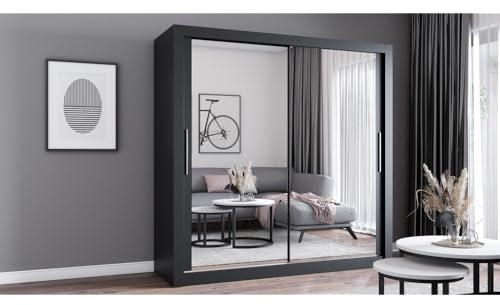 Fabryka Mebli Idźczak Kleiderschrank mit Spiegel - Schwebetürenschrank - Schlafzimmerschrank - 64 x 203 x 215 cm - Wohnzimmerschrank - Garderobenschrank, Schrank mit Zwei Türen, modern