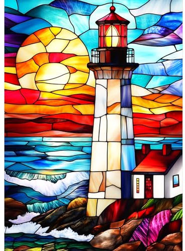 AIRDEA Leuchtturm Diamond Painting Erwachsene, DIY 5D Sonnenuntergang Diamant Painting Bilder, Bastelset Erwachsene Frauen als Haus Wanddeko 30x40 cm