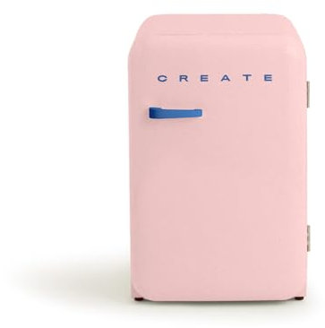 CREATE / RETRO FRIDGE 83.5 COBALT/Kühlschrank in Pastellrosa, Griff Kobaltblau / 98W, niedriger Verbrauch, 2 Ablagen, Temperaturregler, Flaschenhalter, 56x54x84cm