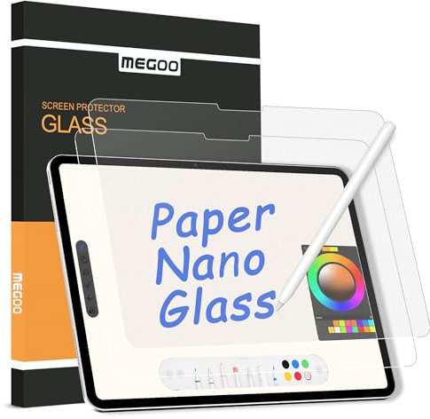 MEGOO Protecteur d'écran en Verre Effet Papier pour iPad Air 13 Pouces M2-M3(2024-2025 6/7ème Gén), Anti-Reflet/Écriture Comme sur Papier/Verre Trempé Mat, Pack de 2