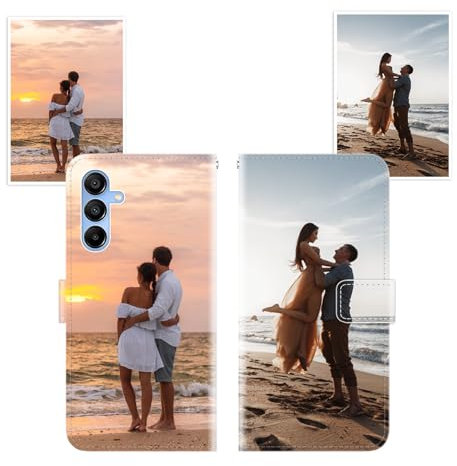 Sunrive Personalisierte hülle kompatibel mit Samsung Galaxy A16 5G Handyhülle Benutzerdefiniert,Schutzhülle Lederhülle handykette universal Etui mit Eigenem Foto Bild Text Individuelle