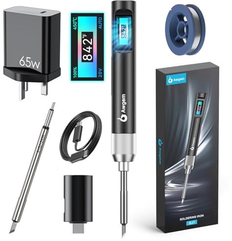 Awgem Soldering Iron Kit, 100W Portable With C245K Tip, 2S Fast Heating(390°F-840℉), Pre-Set 3 Groups Temperature, Smart Pen Tool for Precision Repair