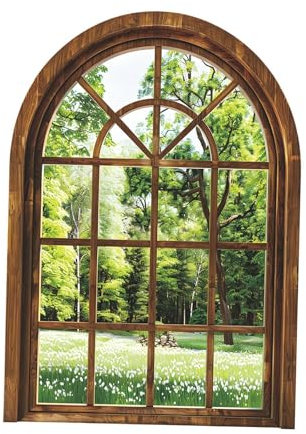 Folpus Adesivo da Parete con Finestra Finta, Decalcomania, Arte murale, Bagno, Festa, casa, Sfondo, Carta da Parati in PVC, Piante Verdi, Paesaggio per Sala