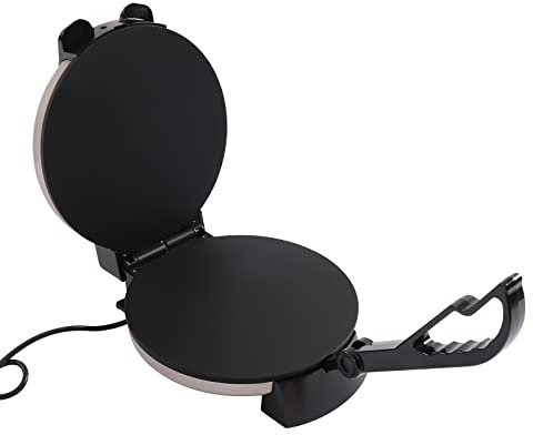 Elektrische Tortilla Presse, Crêpe Maker Einstellbare Temperatur mit Verbrühungsschutz und Kontrollleuchte Pizzapresse Edelstahl Rundgrill für Haushalte Restaurants Dessertshops