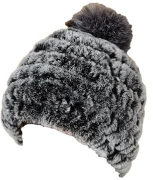 Warme Fellmütze für Damen, Rex, Kaninchen, russische Schneekappe, Fellmütze, schwarz, Frost