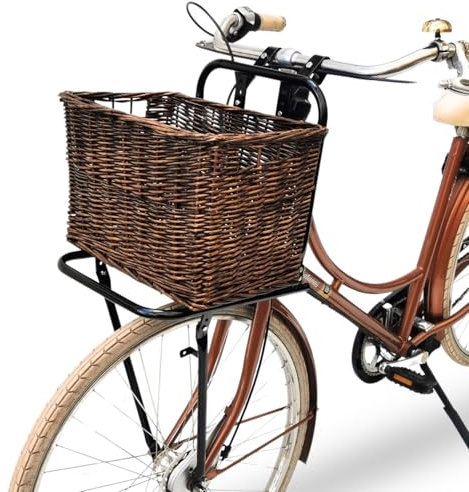 Porte-bagages avant de vélo - Porte-bagages avant - Porte-bagages avant Red Loon - Porte-bagages avant en acier - Porte-bagages avant universel - Avec panier de vélo en rotin
