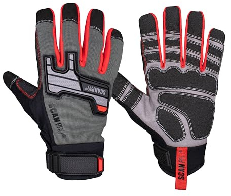 Scan Pro Mechanics Gloves – Protective Work Gloves with Reinforced Grip Palm, Anti-Impact Knuckle Protection, Synthetic Leather, Flexible Spandex & Adjustable Fit, EN388 Rated – Size M (8)