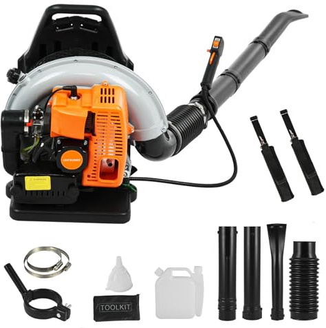 Laubsauger Benzin 63 CC 2-Takt Rucksack Laubbläser, 6800RPM Schnurlos Benzinmotor mit 1.7L Liter-Kraftstofftank, 665 CFM Luftvolumen,Garten Gebläse für Rasenpflege,Hofreinigung,Terrassen
