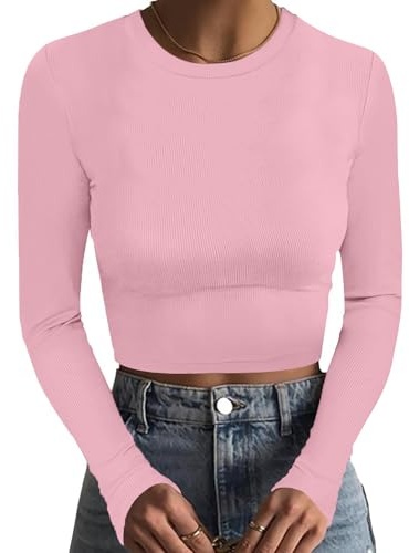 DUOEASE Top Mujer Otoño Camiseta Interior Mujer Cuello Crew Sexy Crop Top Básica