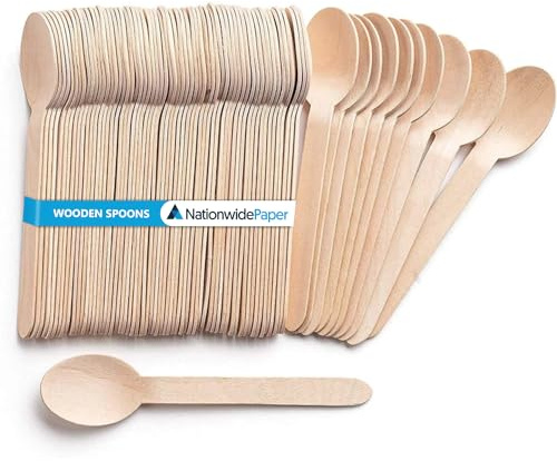 Nationwide Paper Wooden Spoons Made from sustainably sourced Wood, compostable and Biodegradable, 300 Pack, Brown