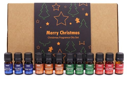 Holy Scents of Christmas Fragrance Oil Gift Set – 12 Festive Scents (5ml Each) | Winter Holiday Home Fragrance Oils for Diffusers & Burners | UK Made
