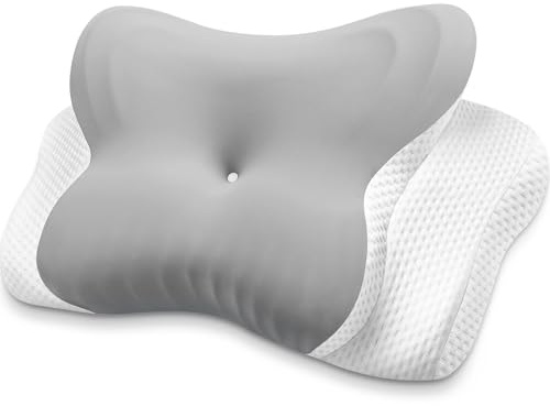 MISSCOZY Ergonomic Pillow for Side Sleeper-Orthopedic Cervical Pillow for Neck Pain,Anti Snore Sleep Apnea, Memory Foam Neck Support Side/Back/Stomach Sleepers with Washable Cover (Light gray