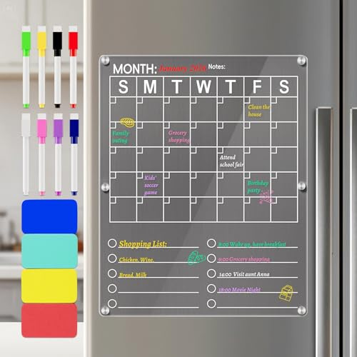 Acrylic Wochenplaner Magnetisch,Wochenplaner abwischbar für Kühlschrank,11.4x14.17 Zoll Wiederverwendbare Planungstafeln für Menüplanung Einkaufslisten, Magnetische Kalender und Haushaltsplaner