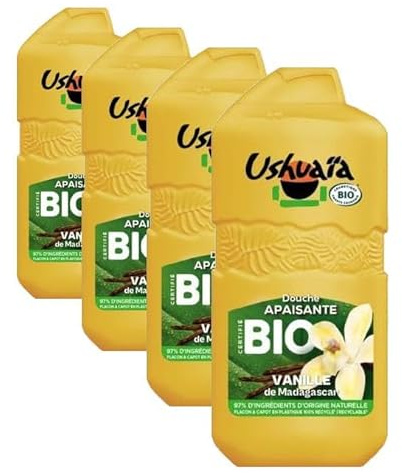 Ushuaïa Douche Apaisante Bio à la Vanille de Madagascar 280ML (Lot de 4)