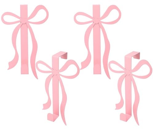 4pcs Crochets de Porte à Nœud Rose, Crochets de Porte en Métal Patères Murales à Nœud Rose Décoration Chambre Coquette Accessoires Rangement Décoratifs pour Serviettes Vêtements Chapeaux et Sacs