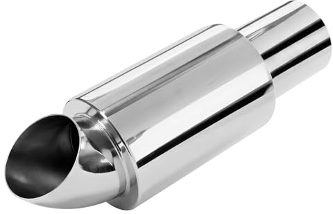 Catekro Auspuff Schalldämpfer 63mm Einlass 2,5 Einlass 2,5 Auslass | Edelstahl Endschalldämpfer Sportauspuff 11 zoll Auspuff Endschalldämpfer Resonator Ersatz für Automobile Diesel PKW Silber