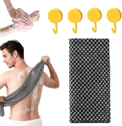 Serviette Exfoliante,4 crochets inclus Douche Serviette, Exfoliante, Unisexe, Serviette De Douche Exfoliante, Convient Pour Les Voyages, Le Sauna Et Les Soins Corporels Quotidiens