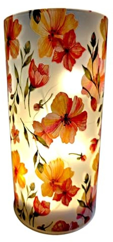 formano LED Deko Licht Blumenzeit Zylinder Glas 16 cm Blumen Motiv Timer 6h/18h batteriebetrieben (3× AA), stimmungsvolles Ambientelicht für Tisch, Fensterbank & Regal