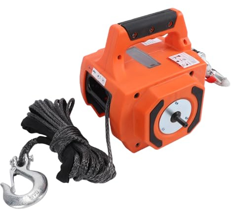 Hamwesh Portable Drill Winch, 1500LB Capacity Hand Winch with 40FT Synthetic Rope, 360° Swivels Hook for Lifting Dragging, ATV UTV Trailer Loading, Lawn Tractor Pulling (Alloy)