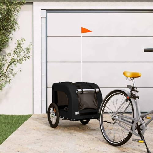 Runheo Fahrradanhänger Hunde Schwarz Oxford-Gewebe Eisen robust klappbar faltbar mit Netzfenster und Belüftung ideal für Hundebuggy Katzenbuggy Petstroller Outdoor Transportwagen Reise
