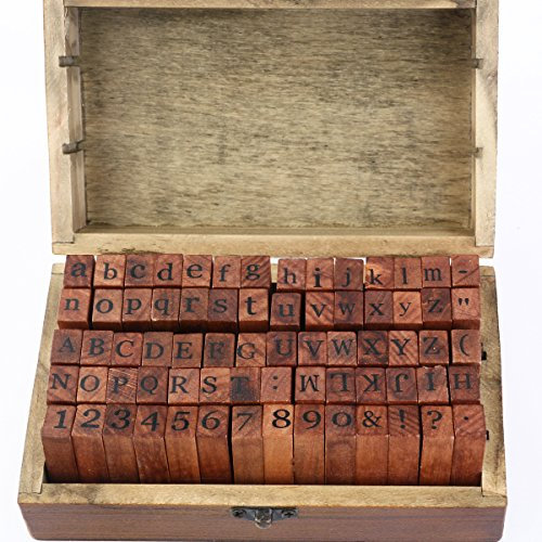 Gummi Stempel Set - ROSENICE Holz Stempelset Alphabet Buchstaben Stamp, 70pcs