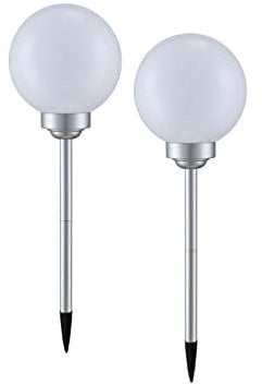 2er Set LED Solarleuchten Gartenleuchten mit Erdspieß, Solarkugeln Ø 20cm