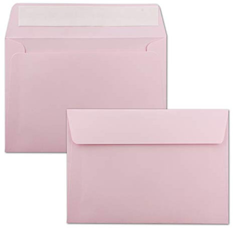 300x Briefumschläge Rosa DIN C6 Format 11,4 x 16,2 cm - Haftklebung - Kuverts ohne Fenster - Weihnachten, Grußkarten & Einladungen - Für A6 & A4 Papier