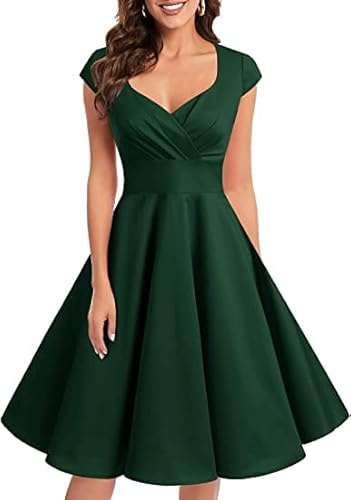 Bbonlinedress Women's Vintage 1950s cap Sleeve Rockabilly Cocktail Dress Multi-Colored Dark Green M