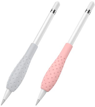 Moko Lot de 2 étuis de Protection ergonomiques en Silicone compatibles avec Apple Pencil 1ère/2ème génération, Gris et Rose