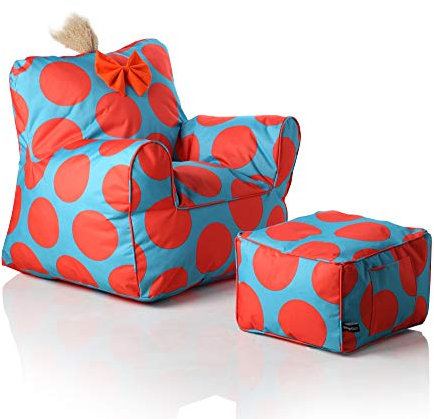 Sweety Toys 12145 Kindersessel Set mit Hocker türkis mit orangen Punkten-Indoor/Outdoor-Waterproof