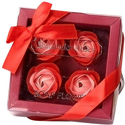 Fahooj 4pcs Rose Soap Blumen in Geschenk-Box,Rose Blütenblatt Bad Körper Seife,Hochzeit Party Geschenk duftende Dekor für Valentinstag Muttertag Jahrestag(Einheitsgröße,Rot)
