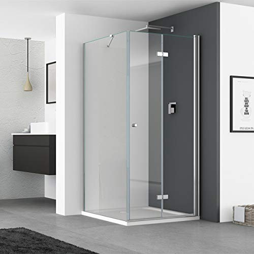 IMPTS Duschkabine 90 x 90 cm Duschtür Falttür mit 90cm Seitenwand Duschabtrennung 6mm ESG Sicherheitsglas 185cm Höhe, OHNE Duschwanne