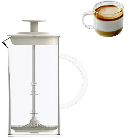 Milk Frother, 450ML Transparent Handheld Glass Milk Frother Borosilicate Glass Milk Foamer with Fine Mesh Sieve Coffee Frother