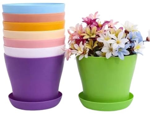 TOKERD 10 Pezzi 10cm Vaso di Fiori balcone Colorati vasi in Plastica per Fiori, Vasi in Plastica per Piante con Foro di Drenaggio(8 Colorati)