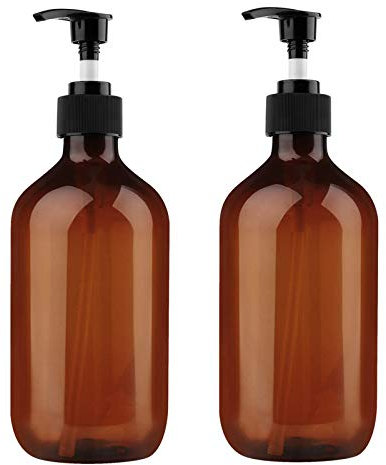 Cevvako Amber Bottles with Pump, 2PCS 500ml/17.6oz Empty Shampoo Pump Bottle, Refillable Pump Bottle Dispenser for Wash Soap Wash Shower Lotion Container