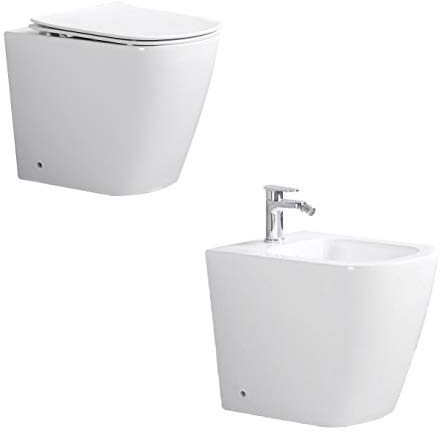 MOON Coppia Sanitari A Terra Dimensioni ridotte 51,5 cm, Rimless Senza Brida Coprivaso Soft-Close Incluso, set completo, curva tecnica inclusa