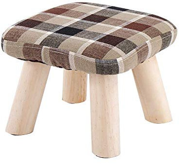 MFLASMF Schuhbank Hocker Fußhocker Rund Große Karierte Holzbeine Rund Gepolstert 4 Beine Kinderhocker Melken Hocker Sofa Teehocker (Farbe: Braun, Größe: 28 * 28 * 21cm)