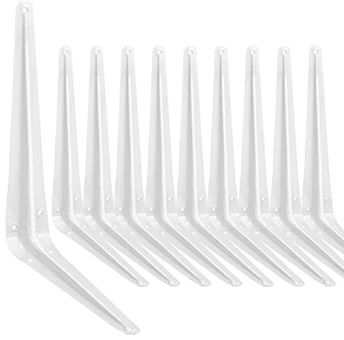 Shelf Bracket 12×10 in, 10 PCS White Shelving Brackets, L Brackets for Shelves Shelf Install, Bookshelf, Garden Boards