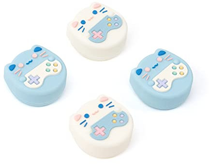 GeekShare Empuñaduras para Pulgar con temática de Animales Lindos, compatibles con Switch/OLED/Switch Lite, Funda de Controlador de Silicona Suave, 4 Piezas - Game Cat