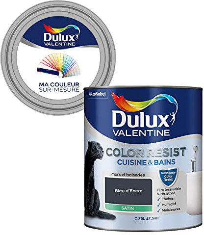 Ma Couleur Sur-Mesure par Dulux Valentine – Peinture Intérieure Murs, Plafonds, Boiseries - Palette Naturelle, Cuisine & Bain Satin, Bleu d'Encre , 0,75 L