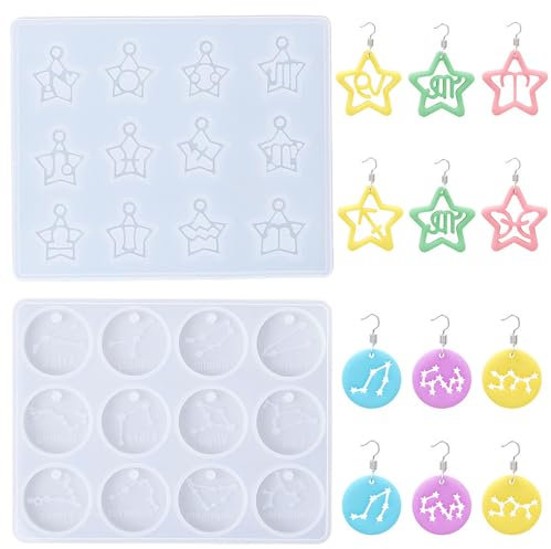 Nifocc 2 Stück 12 Konstellationen Silikonform Sternbild Anhänger Gießform Zwölf Sternzeichen Epoxidharz Mold für DIY Basteln Schmuck Halsketten Armbänder Ohrringe Schlüsselbund