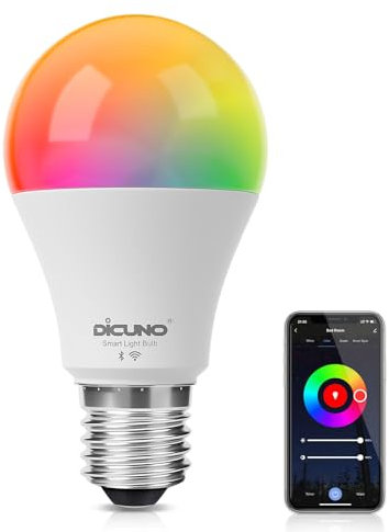 DiCUNO Alexa Glühbirne E27, smarte Lampe 9W, WLAN Birne Warmweiß, Kaltweiß, RGBCW Farbwechsel per App steuerbar, kompatibel mit Alexa/Echo, Google Home, kein Hub erforderlich, 1er Set