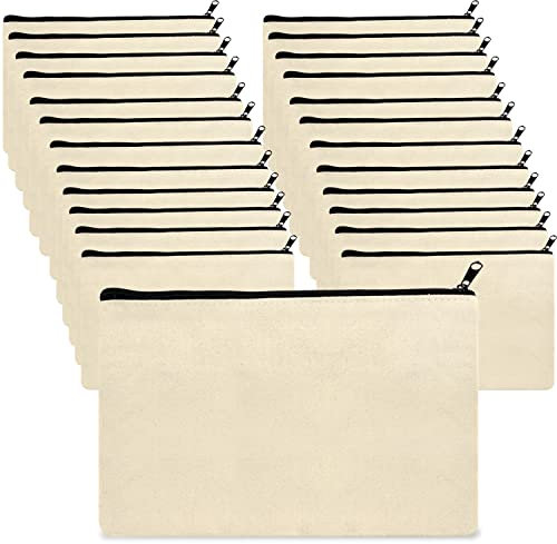 24 Pcs Pochette Tissu Zippée Trousse en Tissu Trousses en Toile Vierge à Peindre, Trousse Personnalisable, Pochettes en Tissu Vierge Réutilisable pour Personnaliser des Cadeaux, Bricoler, Peindre