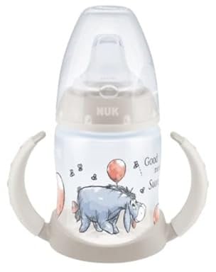 NUK First Choice+ Disney Winnie The Pooh Learning Bottle | 6-18 Months | Temperature Control Indicator | 150ml | Anti-Colic Valve | Leak-Proof Spout | Ergonomic Handles | BPA