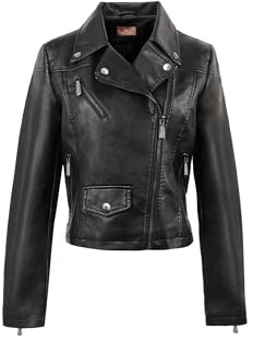 QUEEN HELENA Chiodo Giacca in Ecopelle Giubbino Corto Borchiato Giacchetta Biker Comoda Casual Leggera Donna Y3005 Nero S