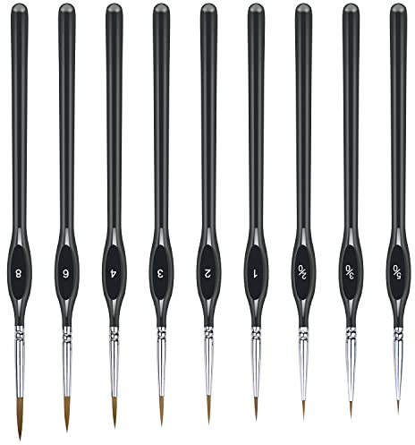 Tuko Detail Paint Brush Set Miniature Brushes for Fine Detailing & Art Painting - Acrylic, Watercolor, Oil - Miniatures, Models, Airplane Kits, Nail(9Packs)